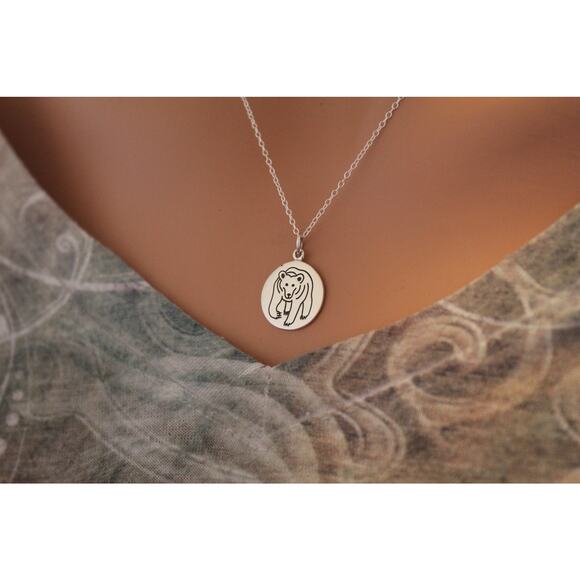 Sterling Silver Bear Spirit Animal Charm Necklace, Bear Necklace, - Picture 2 of 3